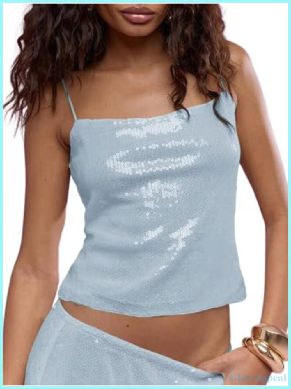 Sequin Cami Crop Top Sparkly Spaghetti Strap Party Clubwear